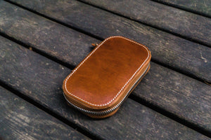 Leather Zippered 6 Slots Pen Case - Brown-Galen Leather