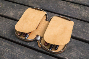 Leather Zippered 6 Slots Pen Case - Crazy Horse Brown-Galen Leather