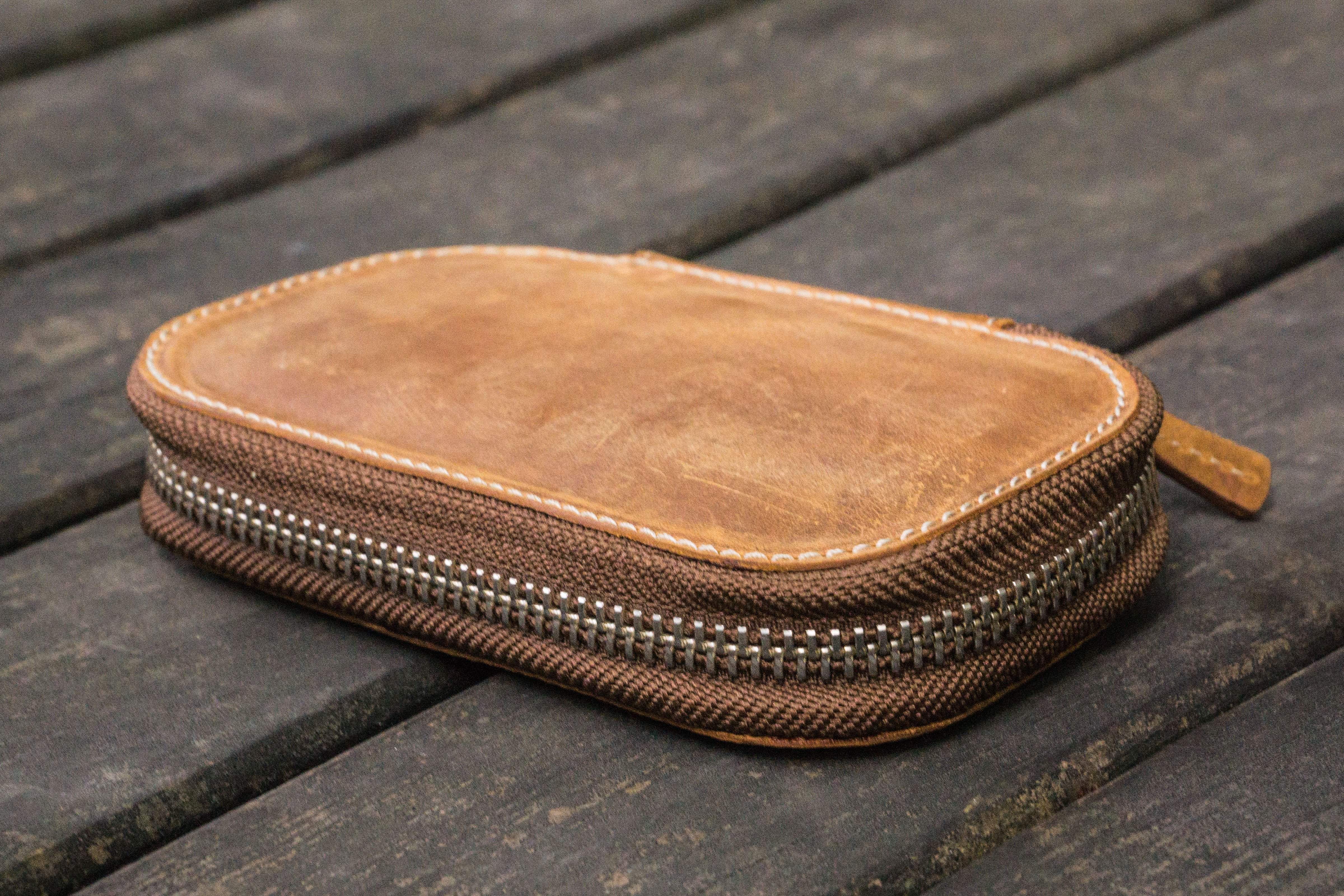 Leather Zippered 6 Slots Pen Case - Crazy Horse Brown-Galen Leather