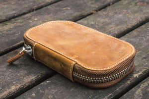 Leather Zippered 6 Slots Pen Case - Crazy Horse Brown-Galen Leather