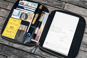 Handmade Black Leather Zippered B6 / B6 Slim Planner & Notebook Folio - Galen Leather
