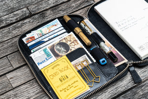 Handmade Black Leather Zippered B6 / B6 Slim Planner & Notebook Folio - Galen Leather
