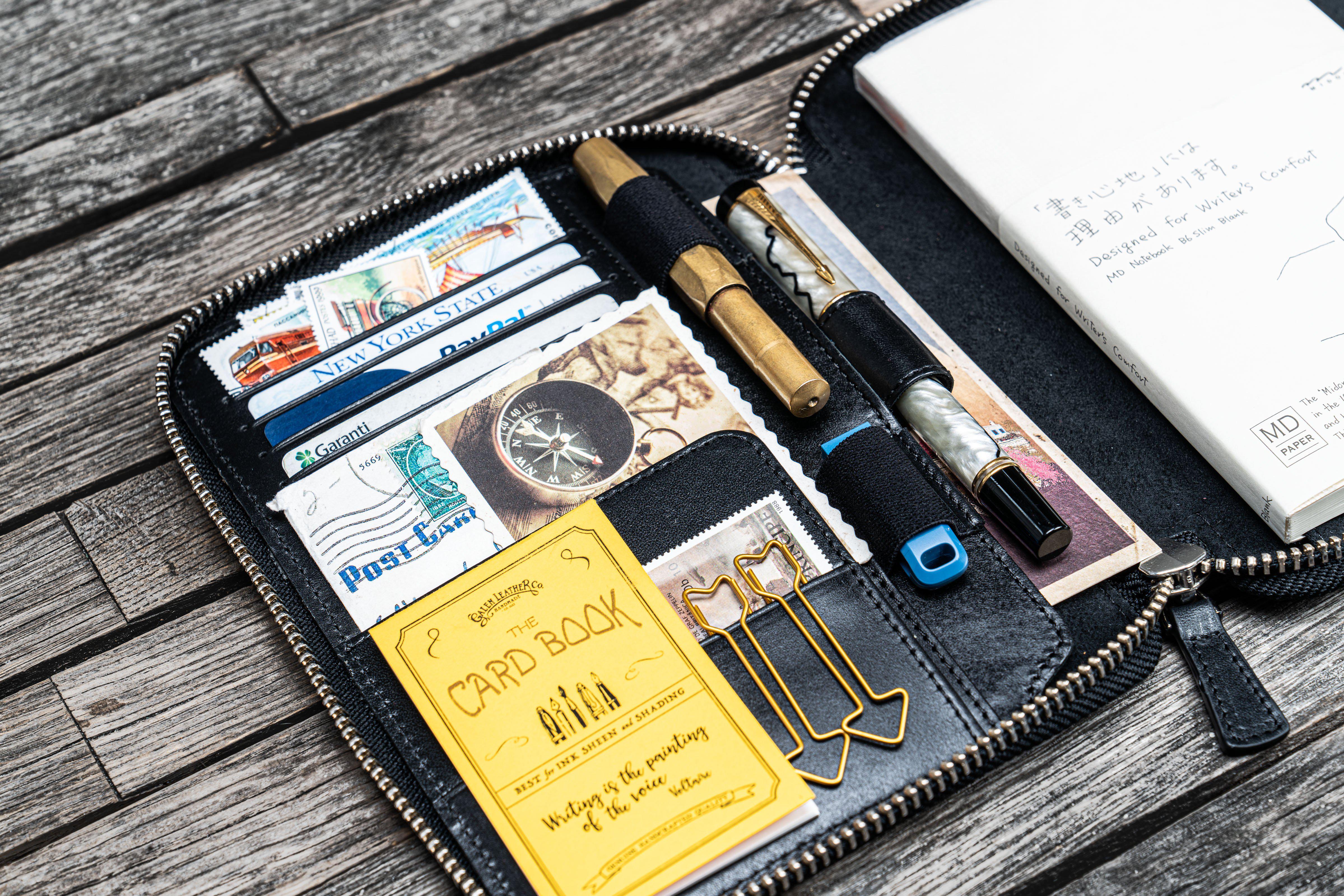Handmade Black Leather Zippered B6 / B6 Slim Planner & Notebook Folio - Galen Leather