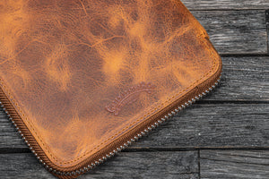 Handmade Crazy Horse Brown Leather Zippered B6 / B6 Slim Planner & Notebook Folio - Galen Leather Logo
