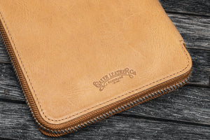 Handmade Crazy Horse Honey Ochre Leather Zippered B6 / B6 Slim Planner & Notebook Folio - Galen Leather Logo