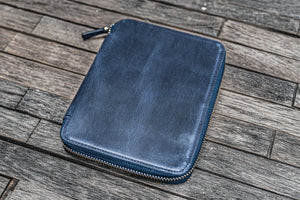 Handmade Crazy Horse Navy Blue Leather Zippered B6 / B6 Slim Planner & Notebook Folio - Galen Leather
