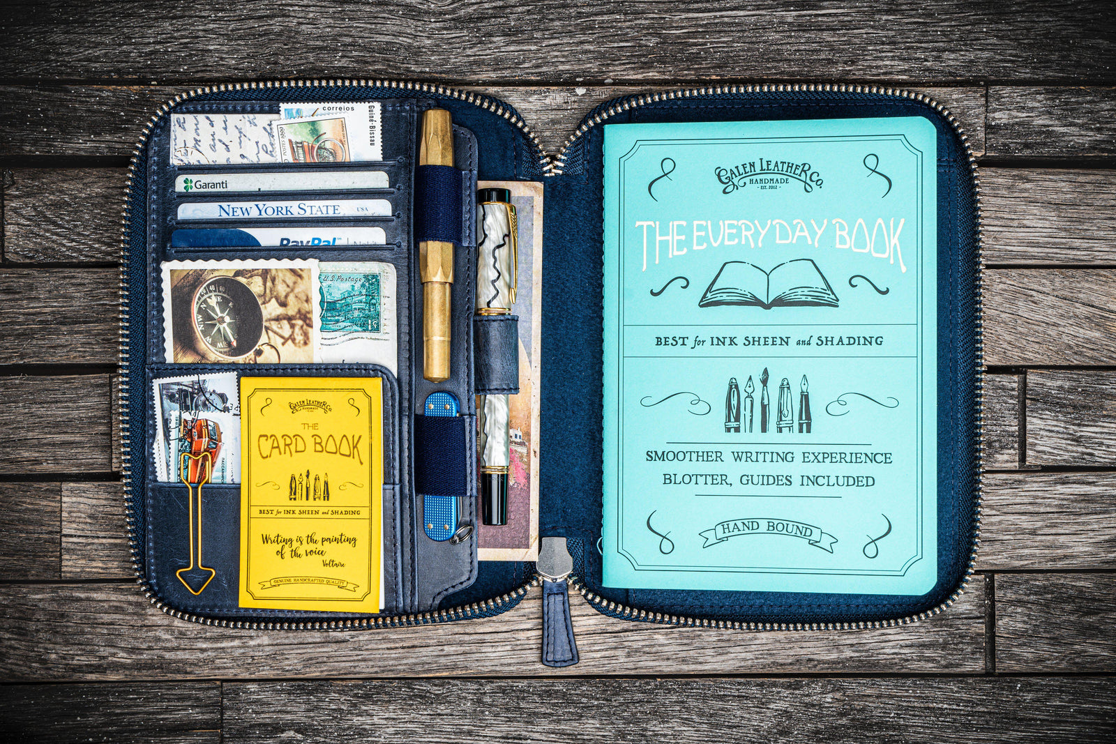 Handmade Crazy Horse Navy Blue Leather Zippered B6 / B6 Slim Planner & Notebook Folio - Galen Leather