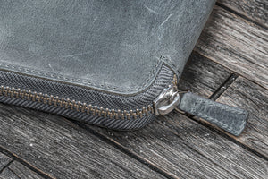 Handmade Crazy Horse Smoky Grey Leather Zippered B6 / B6 Slim Planner Folio - Galen Leather
