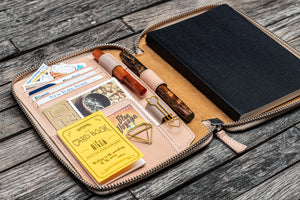 Handmade Undyed Leather Zippered B6 / B6 Slim Planner & Notebook Folio - Galen Leather