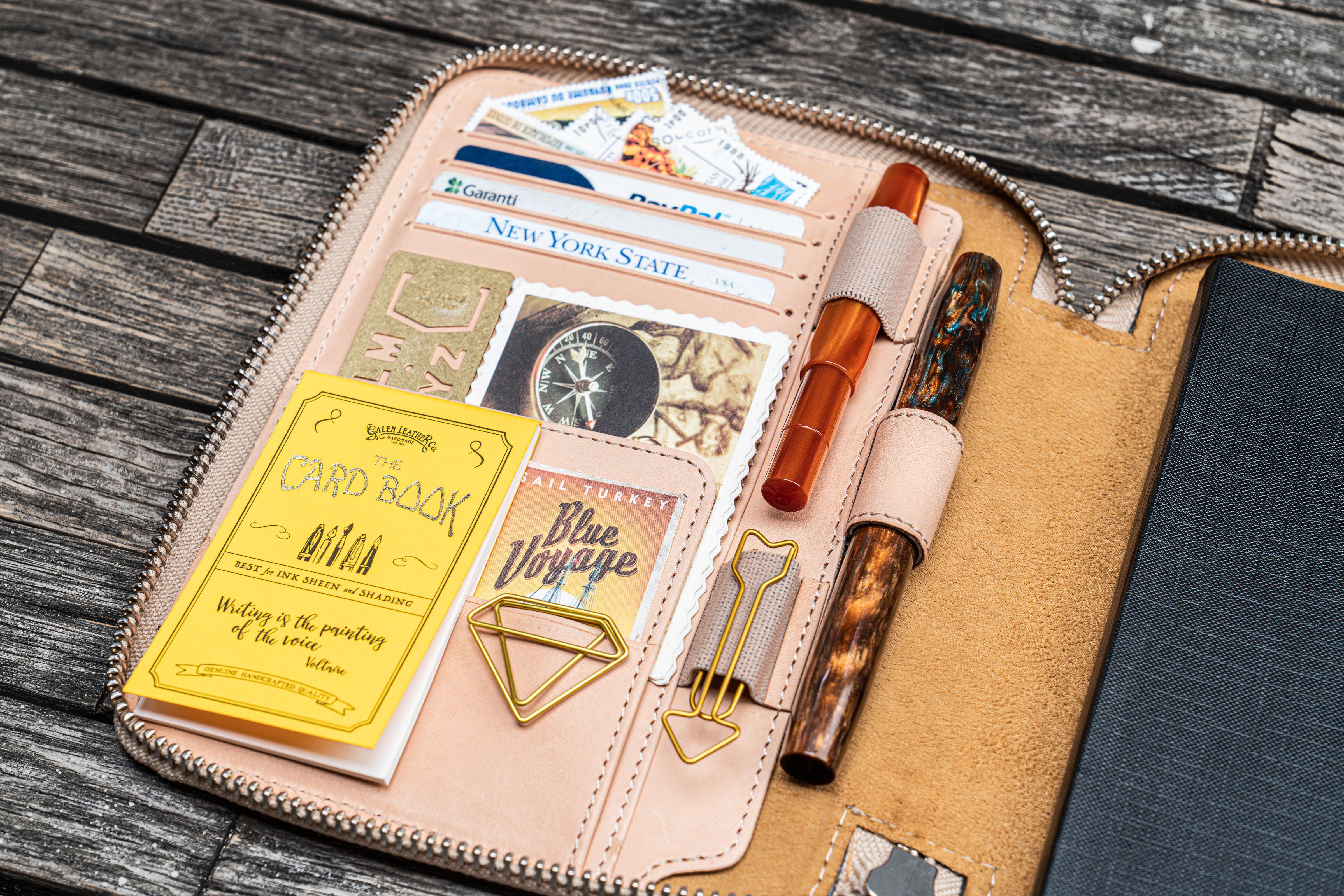 Handmade Undyed Leather Zippered B6 / B6 Slim Planner & Notebook Folio - Galen Leather