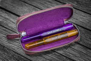 Leather Zippered Double Pen Case for Kaweco - Pocket Pen - Purple-Galen Leather