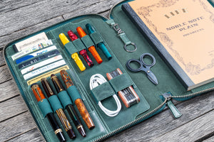 Leather Zippered Leuchtturm1917 B5 & Extra Large Moleskine Folio - Crazy Horse Forest Green-Galen Leather