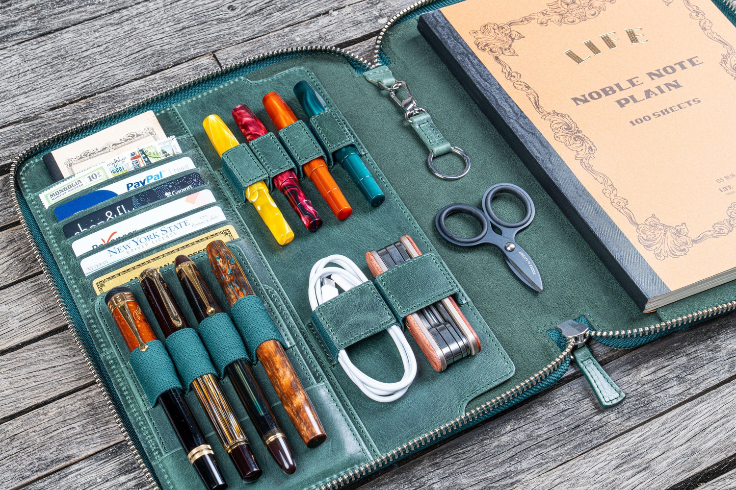 Leather Zippered Leuchtturm1917 B5 & Extra Large Moleskine Folio - Crazy Horse Forest Green-Galen Leather