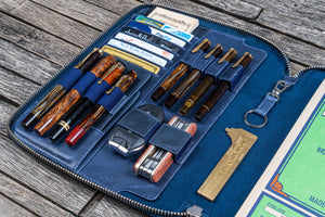 Leather Zippered Leuchtturm1917 B5 & Extra Large Moleskine Folio - Crazy Horse Navy Blue-Galen Leather