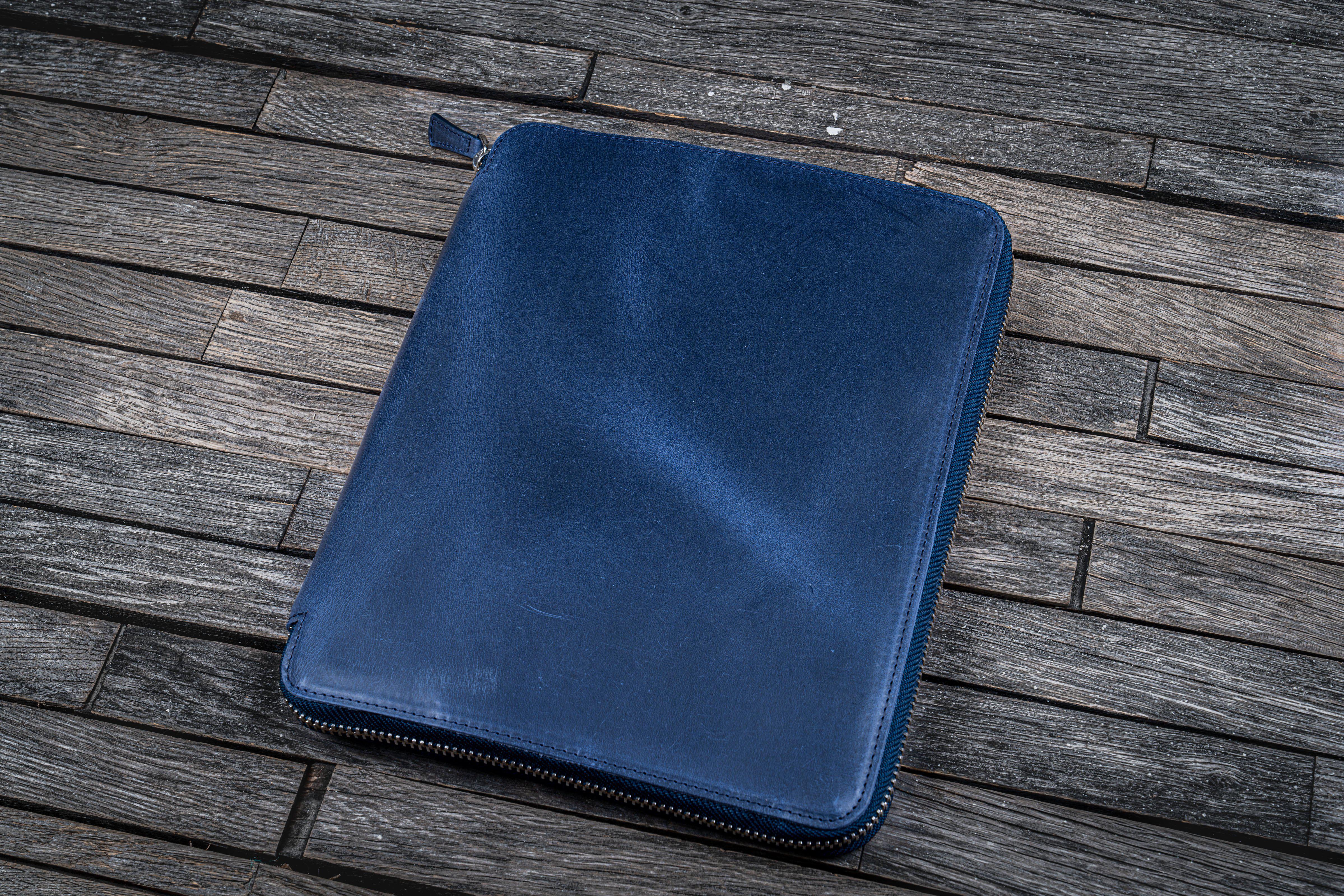 Leather Zippered Leuchtturm1917 B5 & Extra Large Moleskine Folio - Crazy Horse Navy Blue-Galen Leather