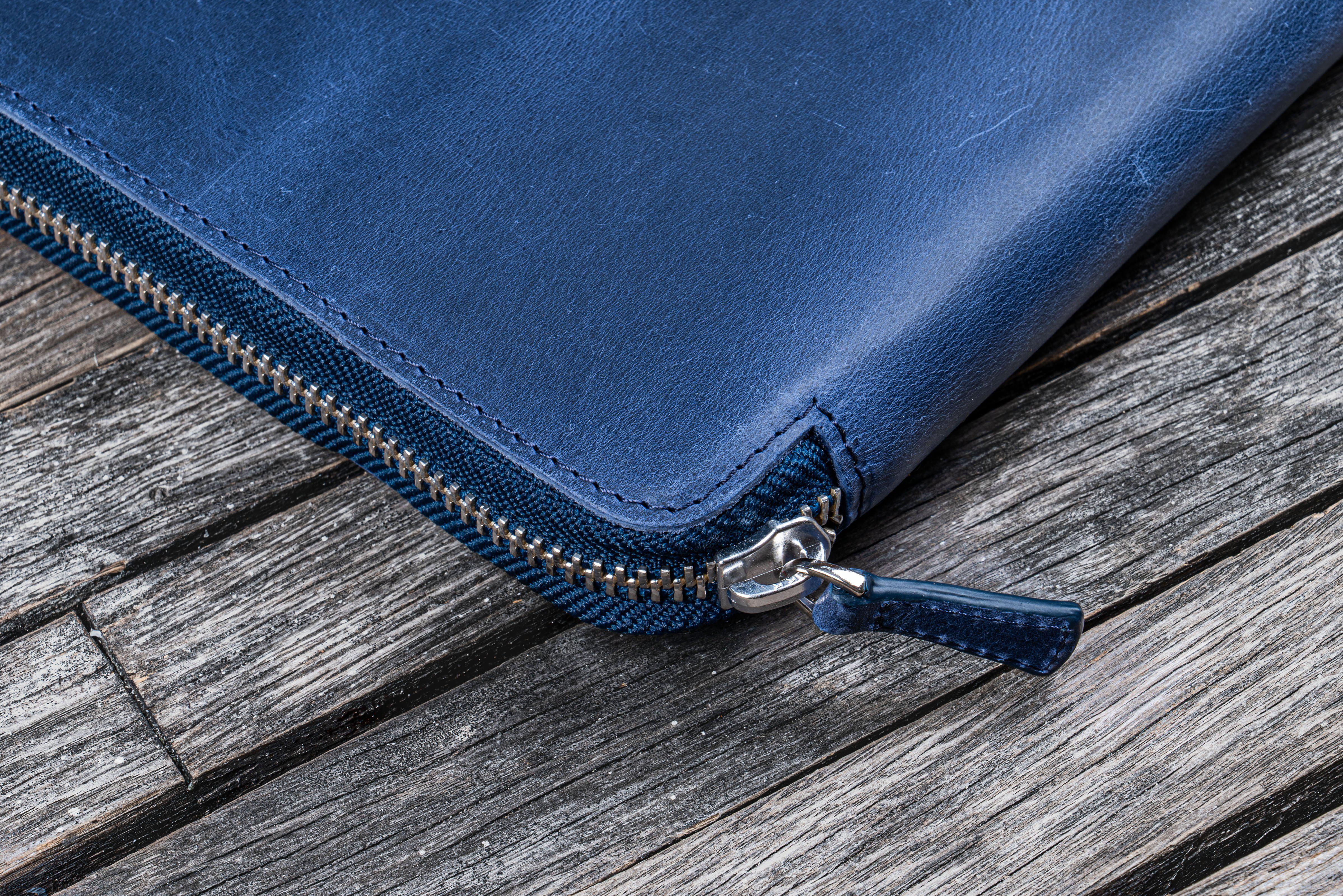 Leather Zippered Leuchtturm1917 B5 & Extra Large Moleskine Folio - Crazy Horse Navy Blue-Galen Leather