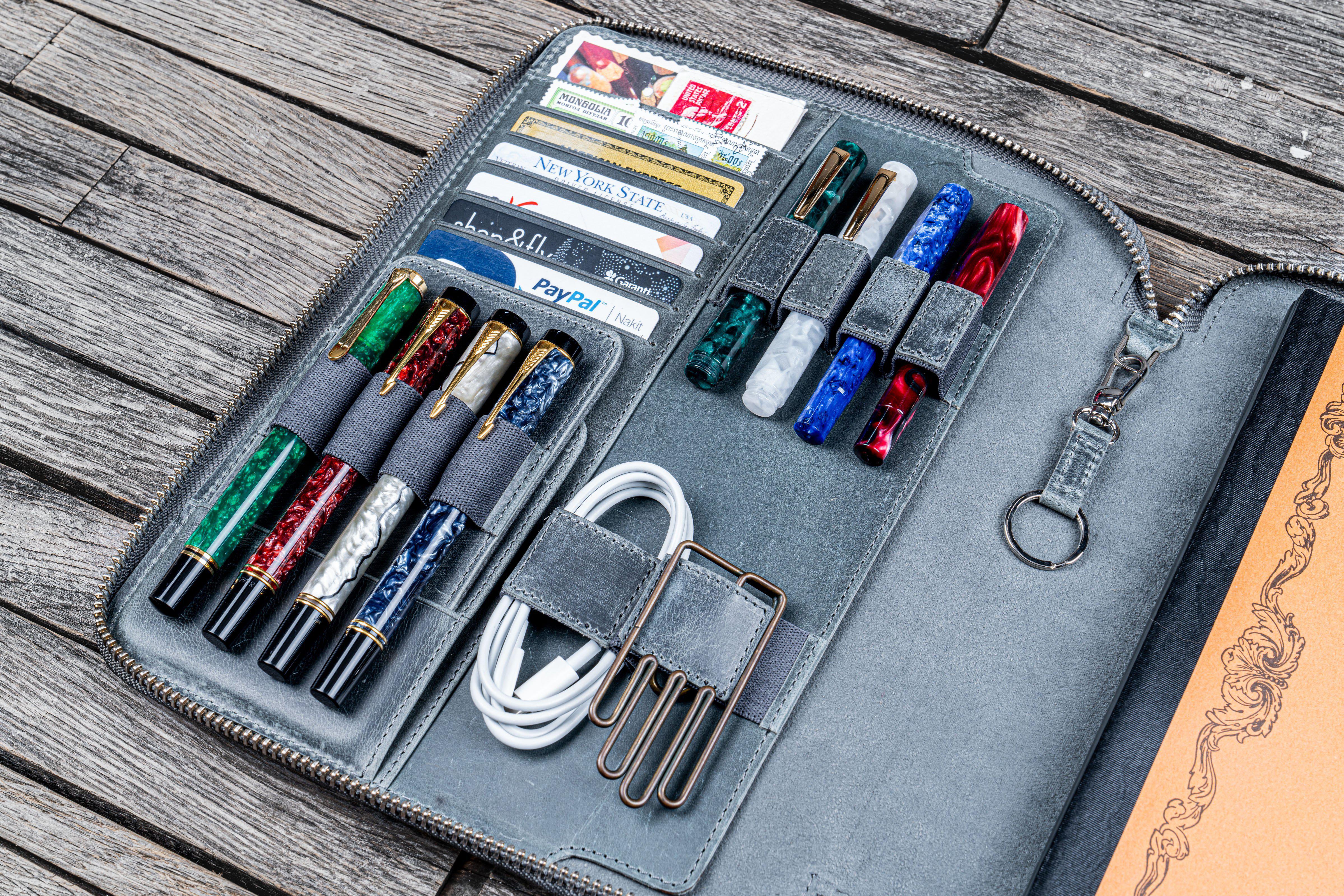 Leather Zippered Leuchtturm1917 B5 & Extra Large Moleskine Folio - Crazy Horse Smoky-Galen Leather