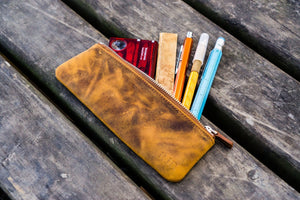 Leather Zippered Small Pencil Pouch/Cosmetic Case - Crazy Horse-Galen Leather