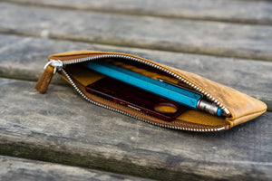 Leather Zippered Small Pencil Pouch/Cosmetic Case - Crazy Horse-Galen Leather
