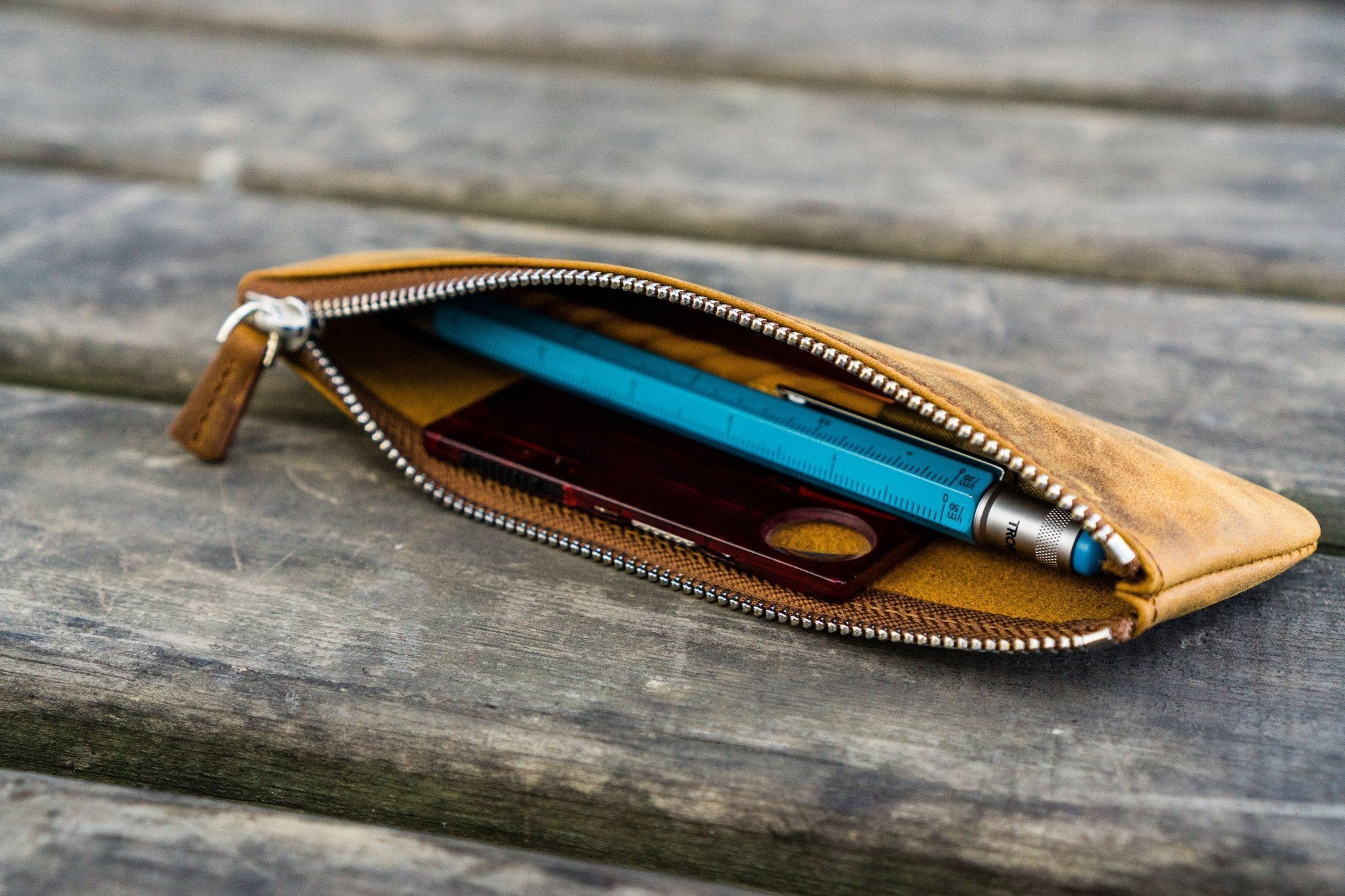 Leather Zippered Small Pencil Pouch/Cosmetic Case - Crazy Horse-Galen Leather