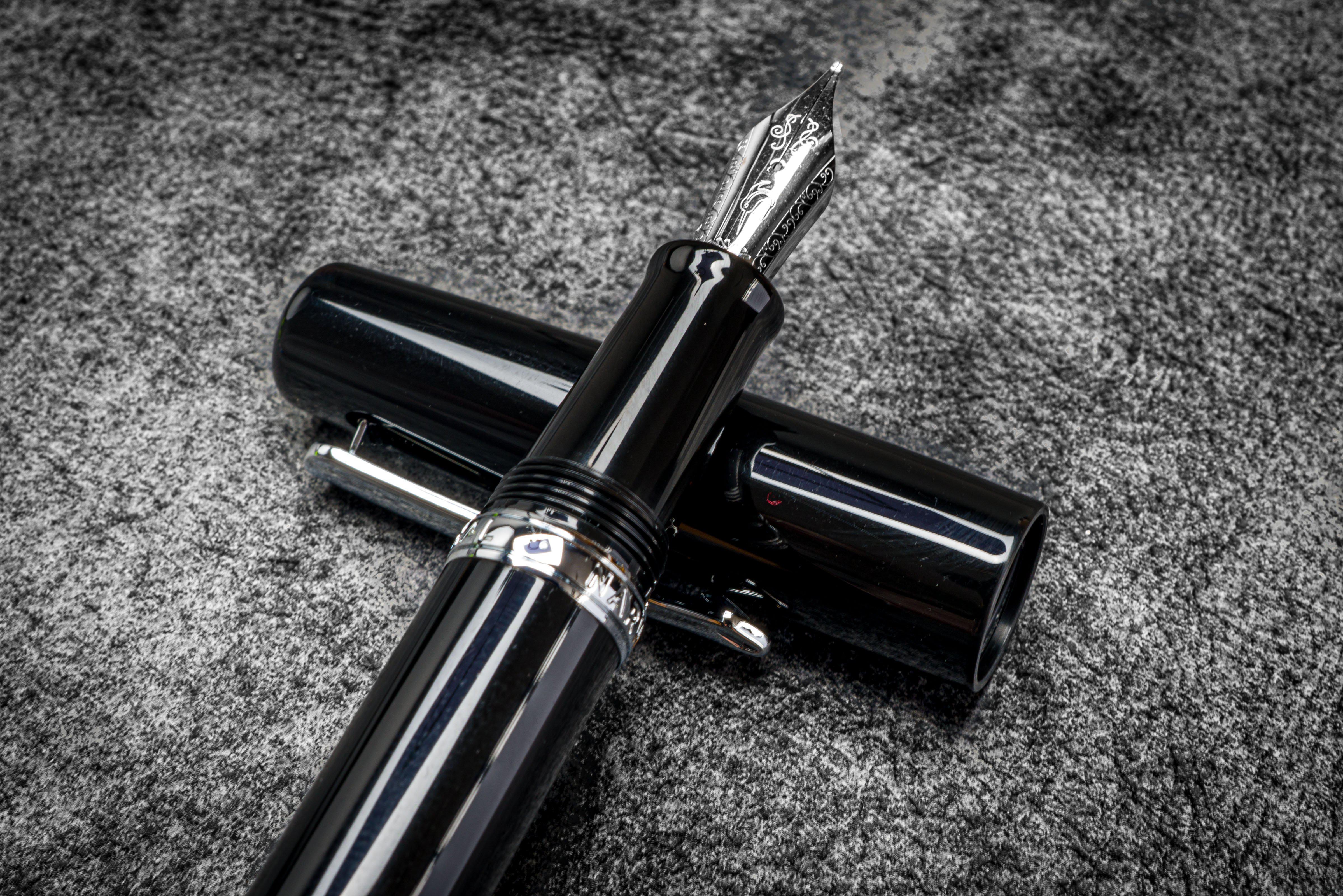 Narwhal Fountain Pen - Original Black+ Leather Pen Sleeve-Galen Leather