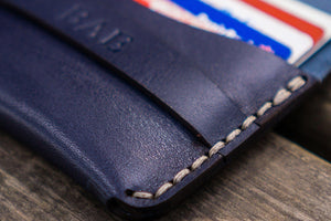 No.36 Personalized Basic Flap Handmade Leather Wallet - Navy Blue-Galen Leather