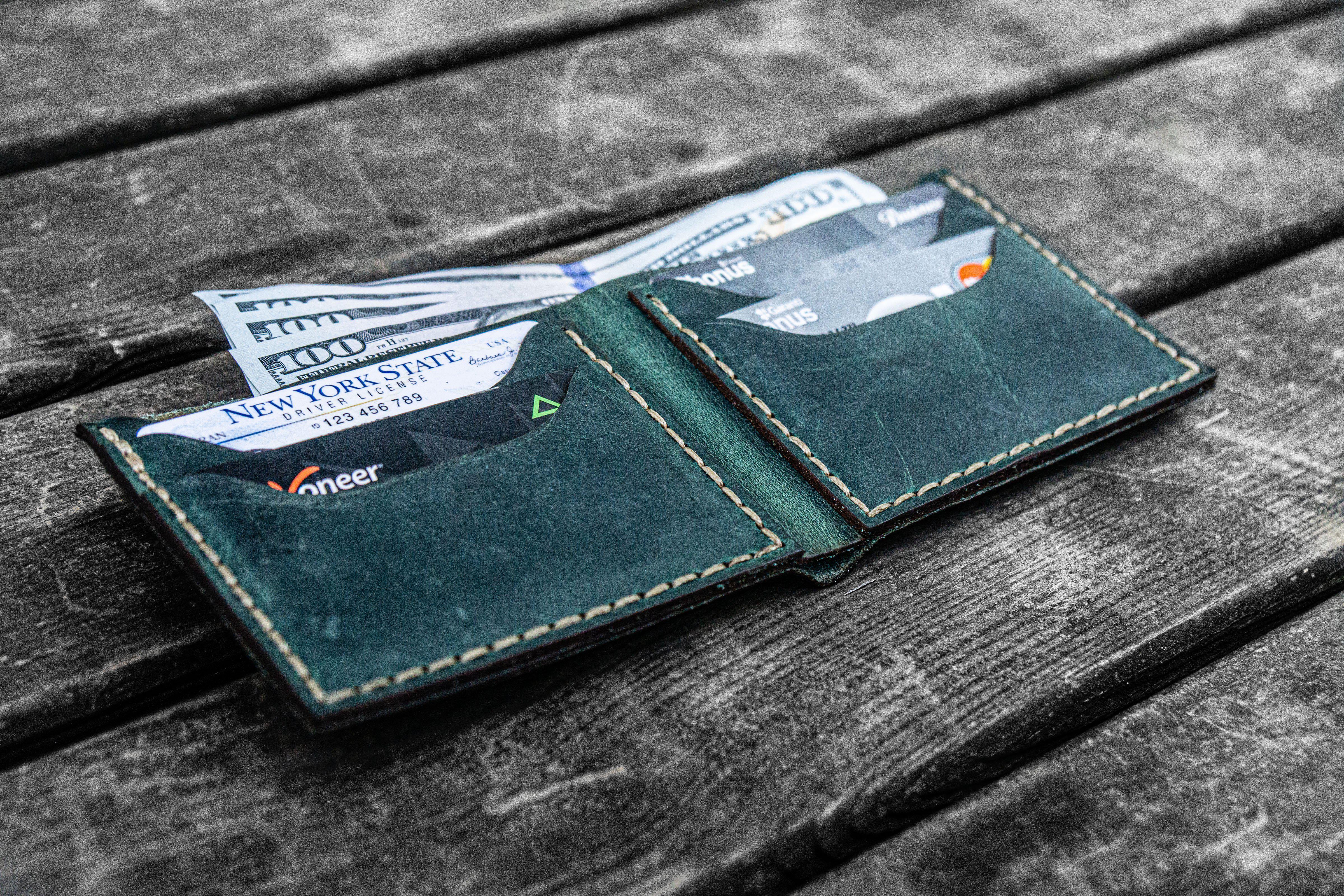 No.48 Personalized Handmade Leather Wallet - Crazy Horse Forest Green-Galen Leather