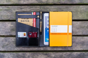 Personalized Leather Journal for iPad Mini & Large Moleskine - Black-Galen Leather