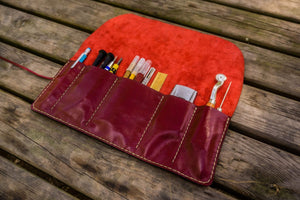 Personalized Leather Pen Roll - Red-Galen Leather