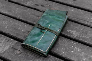 Personalized Leather Pen Roll - Rustic Green-Galen Leather