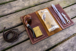Personalized Leather Pipe Pouch/Pipe Roll - Brown-Galen Leather
