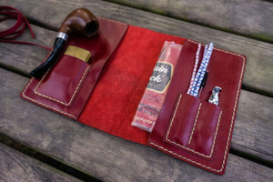 Personalized Leather Pipe Pouch/Pipe Roll - Red-Galen Leather