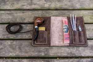 Personalized Leather Pipe Pouch/Pipe Roll - Rustic Dark Brown-Galen Leather