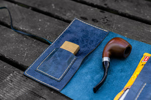 Personalized Leather Pipe Pouch/Pipe Roll - Rustic Navy-Galen Leather