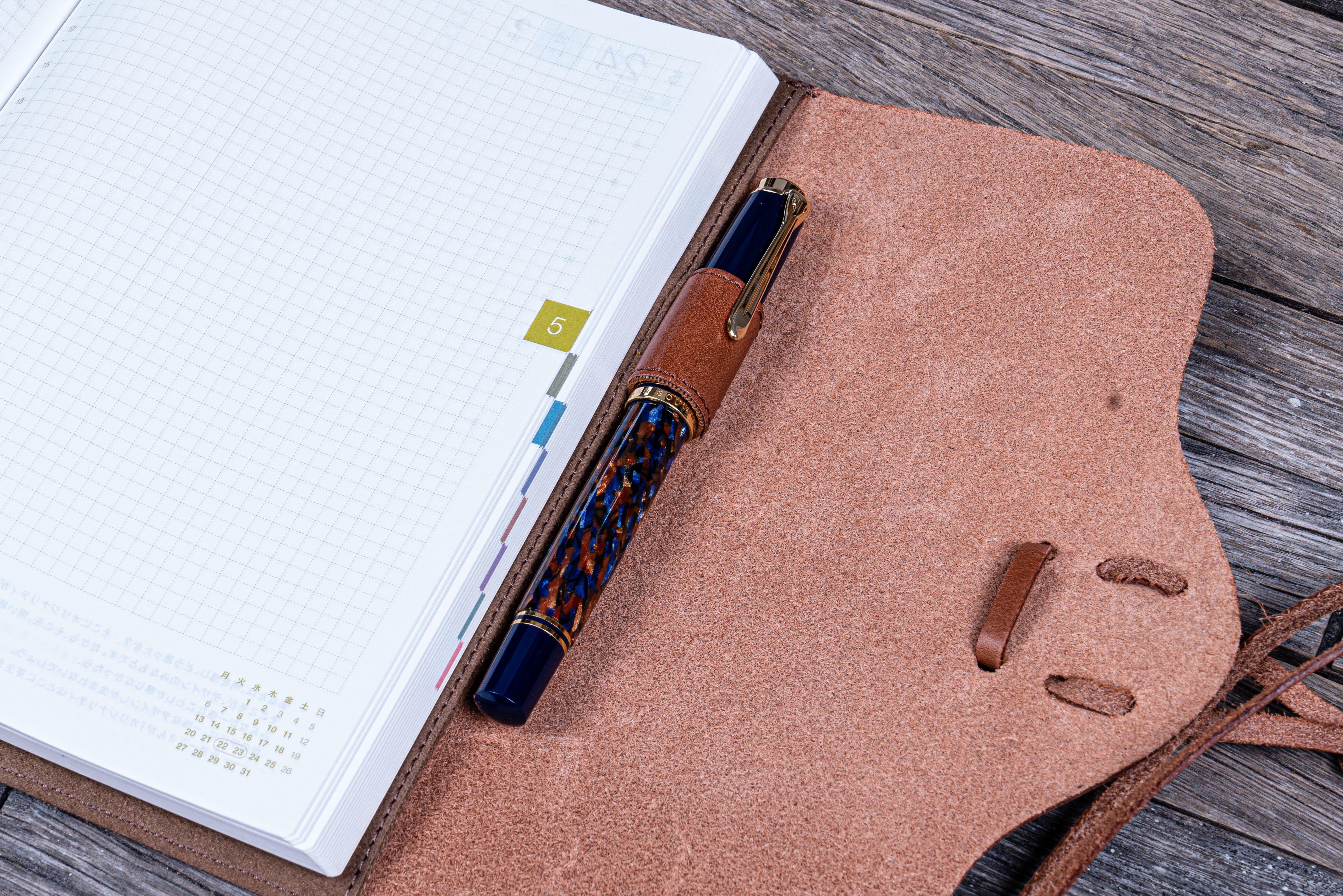 Refillable Leather Wrap Journal / Planner Cover - Brown-Galen Leather