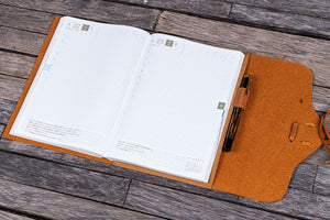 Refillable Leather Wrap Journal / Planner Cover - Crazy Horse Brown-Galen Leather