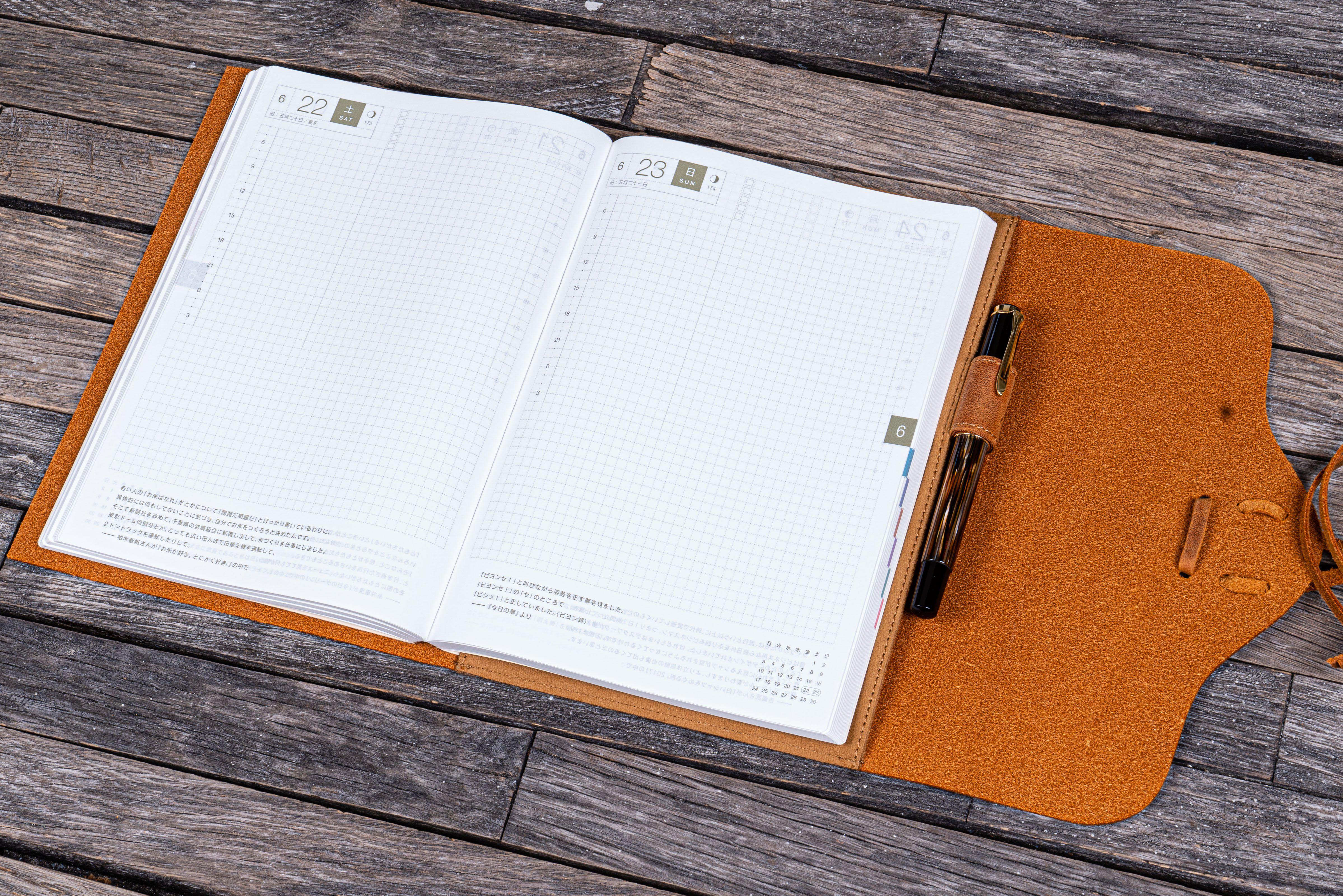 Refillable Leather Wrap Journal / Planner Cover - Crazy Horse Brown-Galen Leather