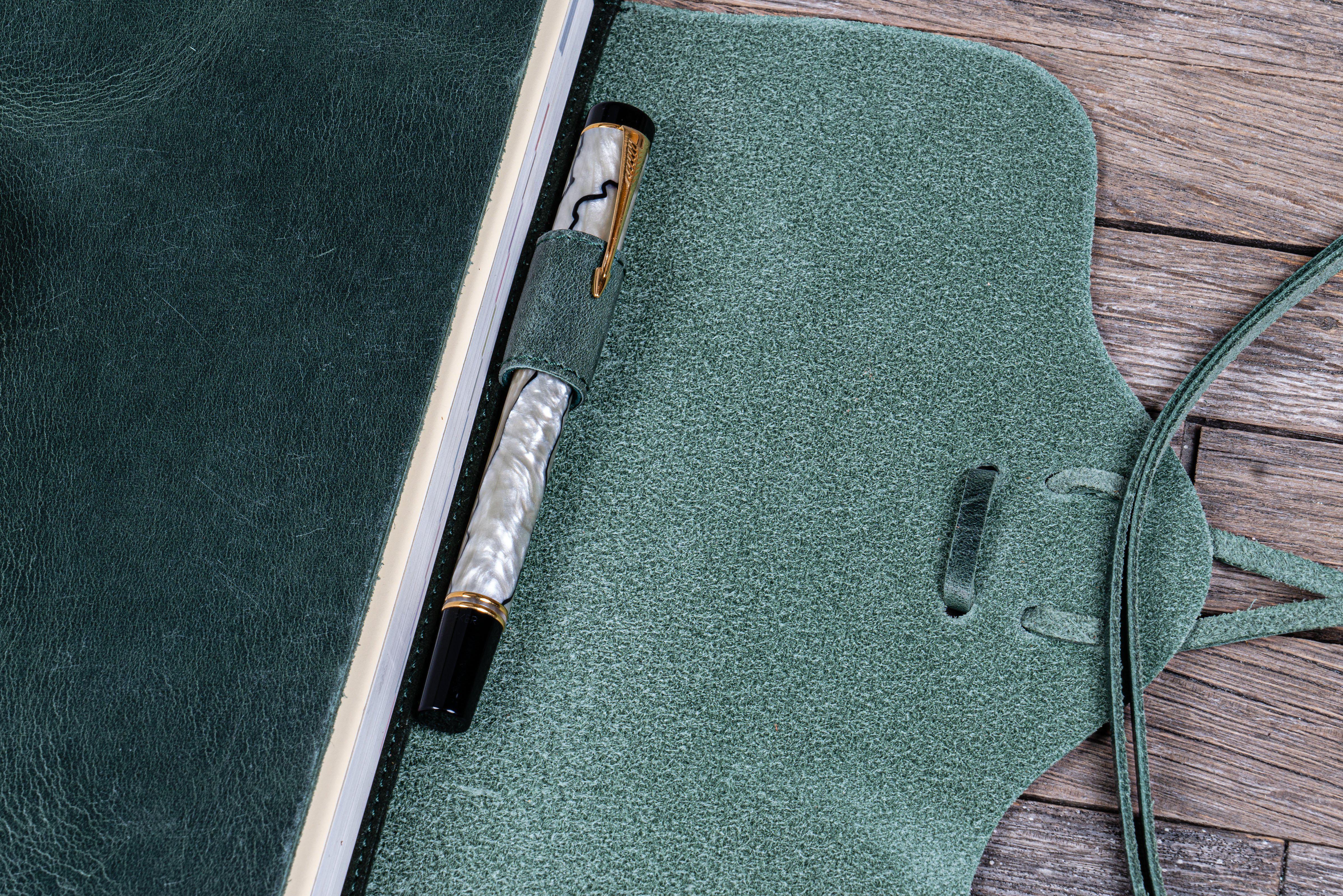 Refillable Leather Wrap Journal / Planner Cover - Crazy Horse Forest Green-Galen Leather