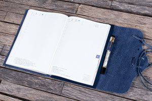 Refillable Leather Wrap Journal / Planner Cover - Crazy Horse Navy Blue-Galen Leather