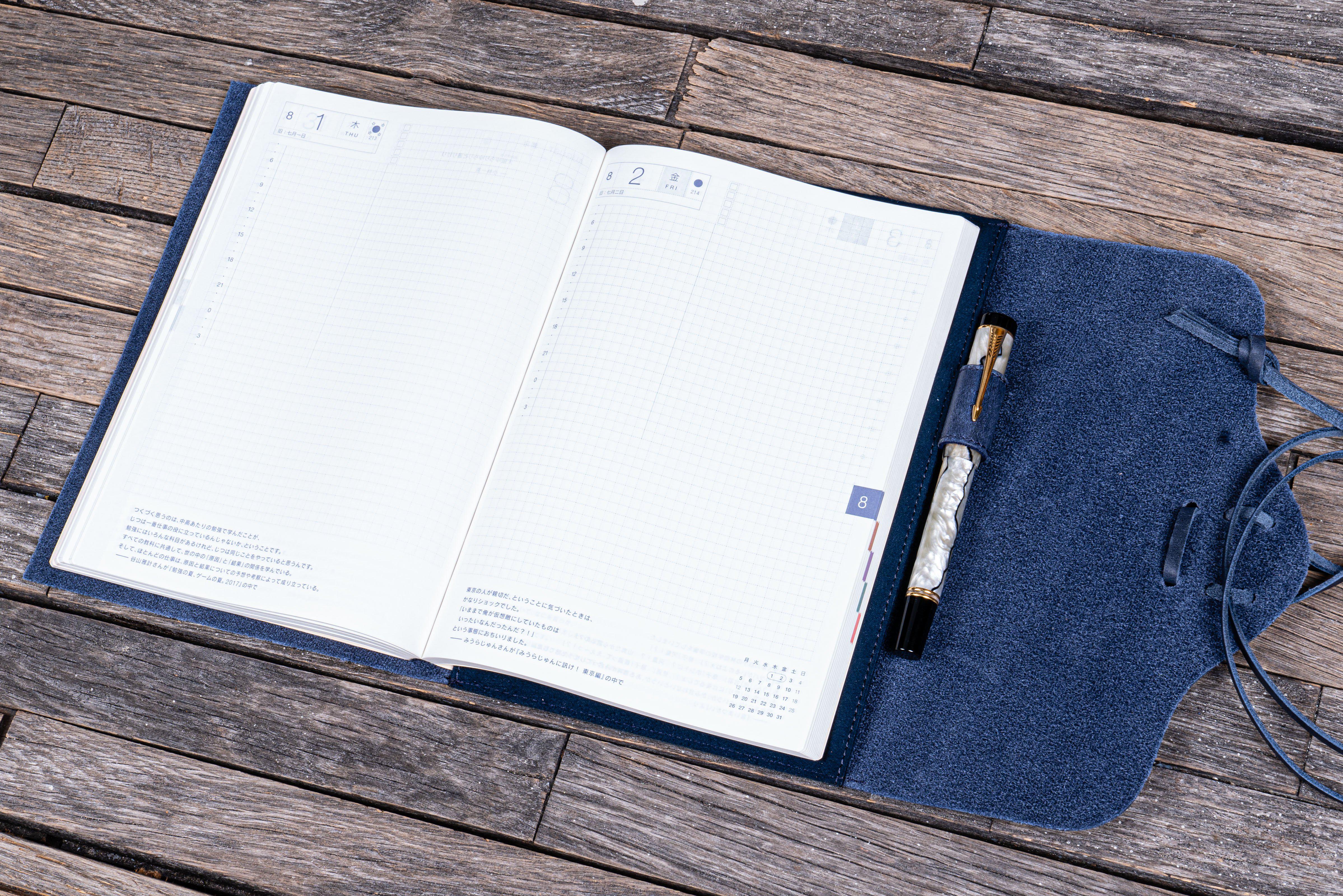 Refillable Leather Wrap Journal / Planner Cover - Crazy Horse Navy Blue-Galen Leather