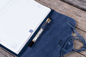 Refillable Leather Wrap Journal / Planner Cover - Crazy Horse Navy Blue-Galen Leather