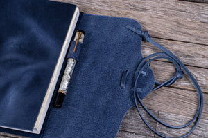 Refillable Leather Wrap Journal / Planner Cover - Crazy Horse Navy Blue-Galen Leather
