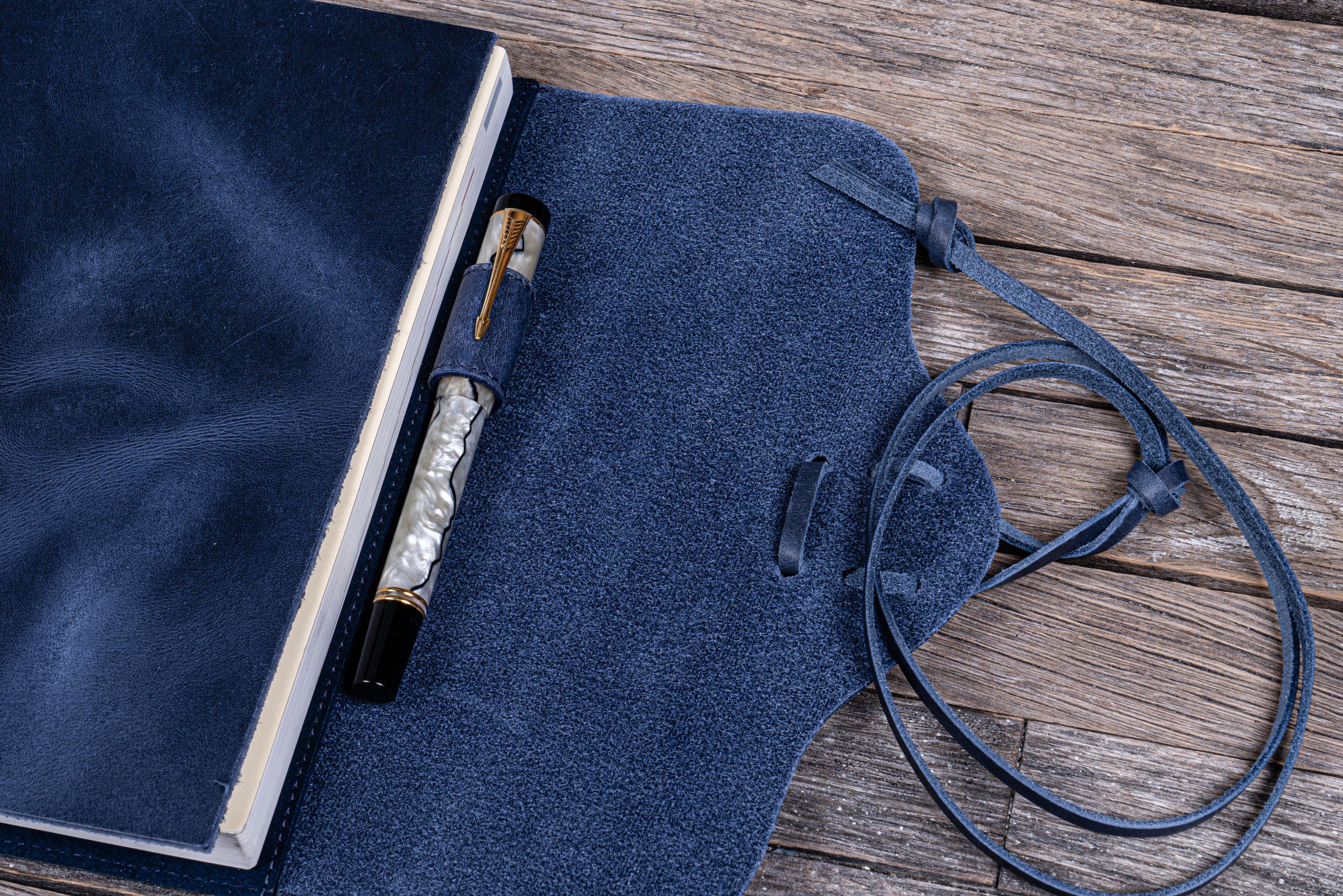 Refillable Leather Wrap Journal / Planner Cover - Crazy Horse Navy Blue-Galen Leather
