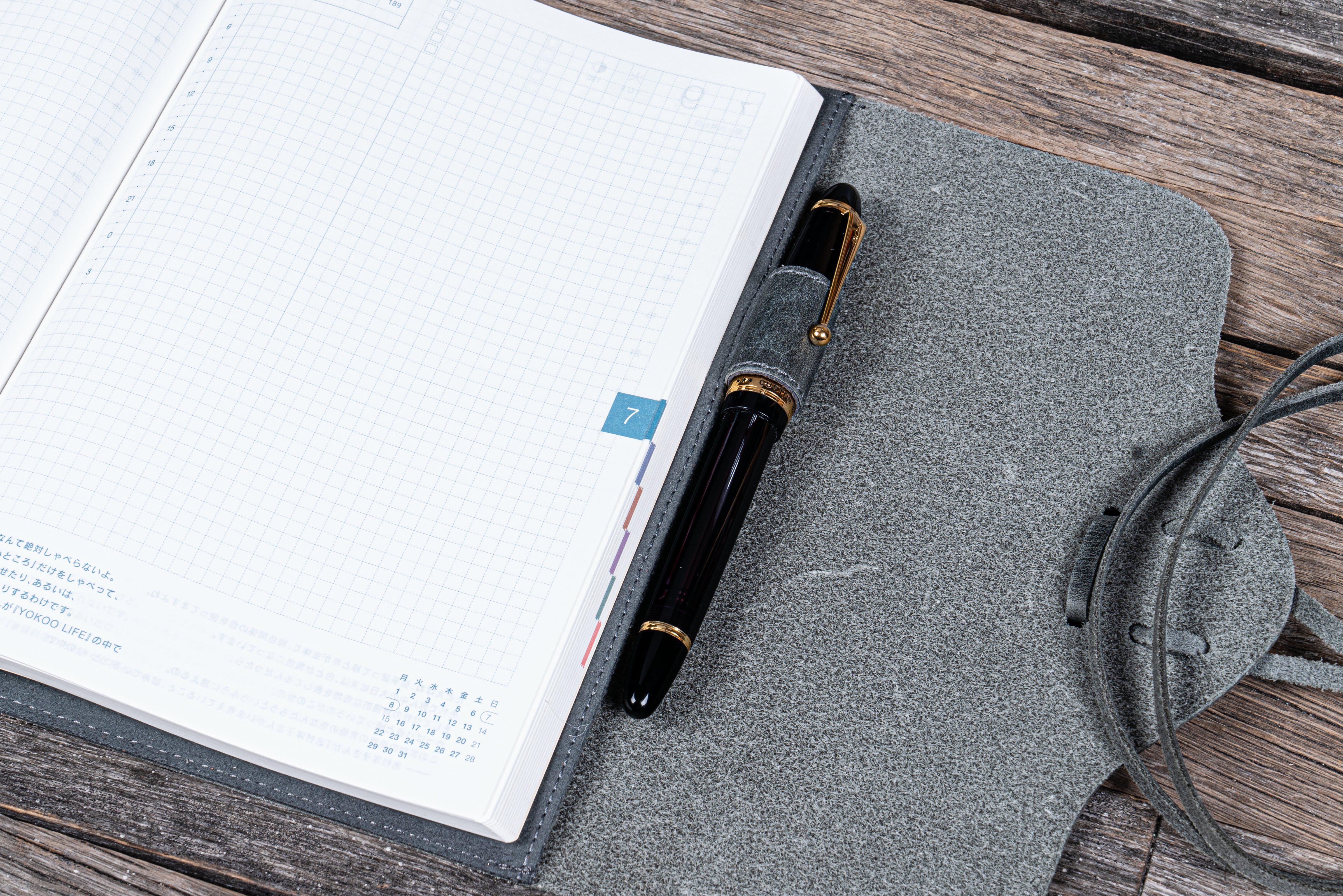 Refillable Leather Wrap Journal / Planner Cover - Crazy Horse Smoky-Galen Leather