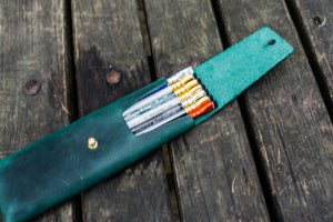 The Charcoal Leather Pencil Case for Blackwing Pencils - Crazy Horse Forest Green-Galen Leather