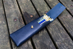 The Charcoal Leather Pencil Case for Blackwing Pencils - Navy Blue-Galen Leather