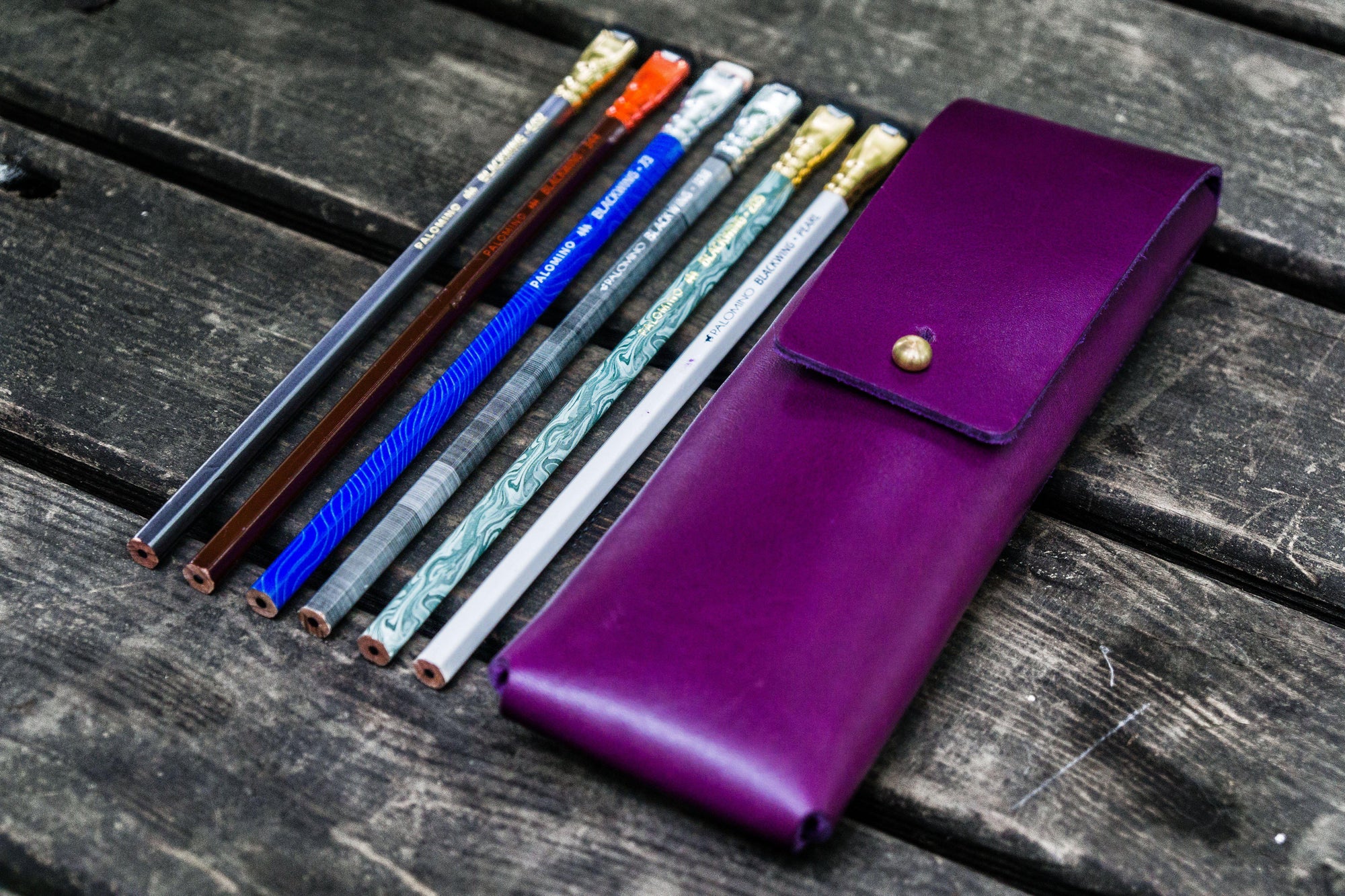 The Charcoal Leather Pencil Case for Blackwing Pencils - Purple-Galen Leather