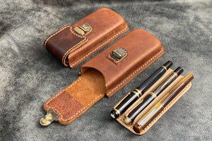 The Old School - Leather Molded Pen Case for 3 Pens - Distressed Leather-Galen Leather