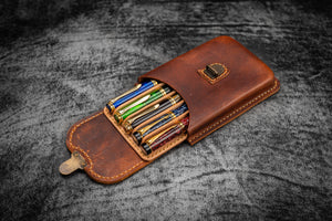 The Old School - Leather Molded Pen Case for 5 Pens - Distressed Leather-Galen Leather