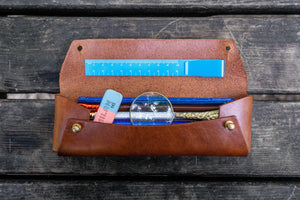 The Student Leather Pencil Case - Brown-Galen Leather